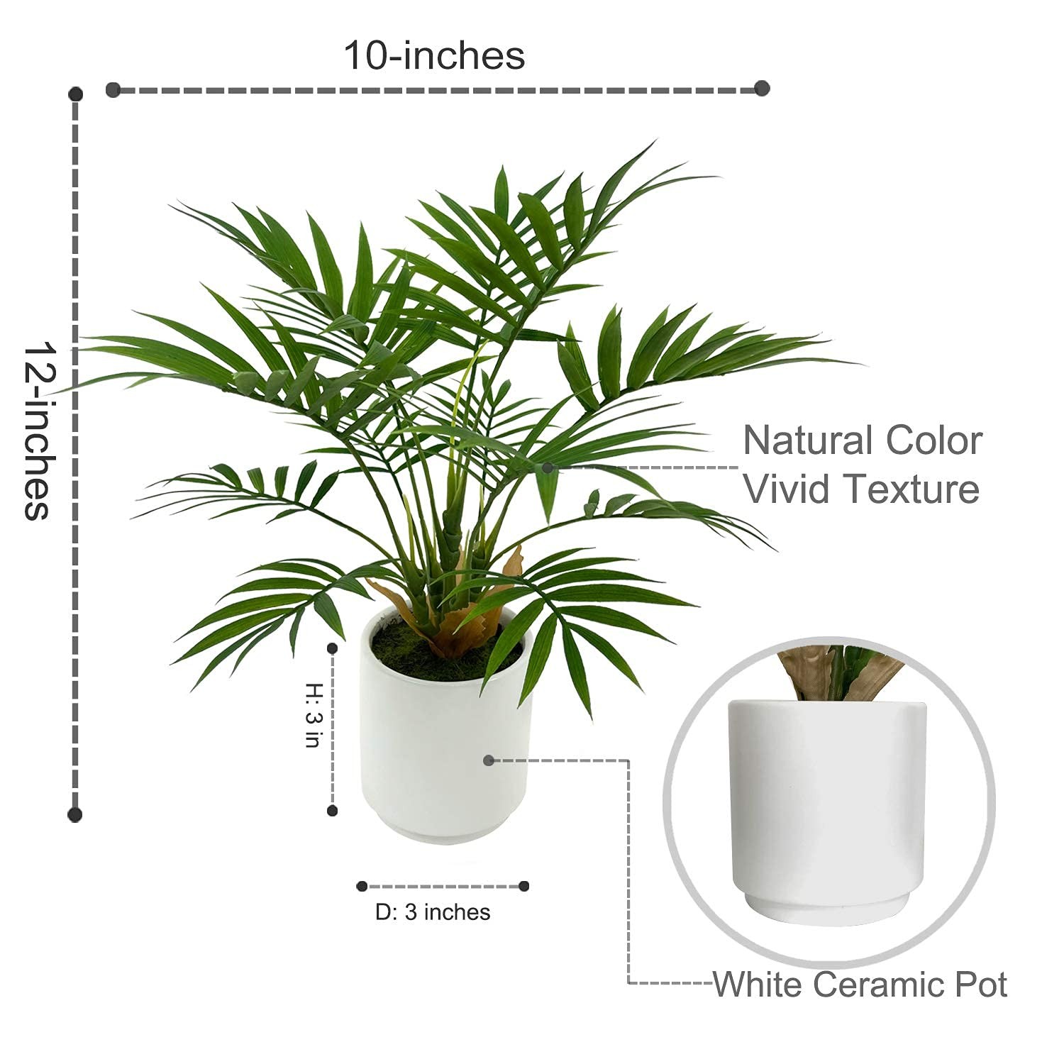 BESAMENATURE Artificial Palm Tree Plant, Potted 1ft, White Ceramic Planter