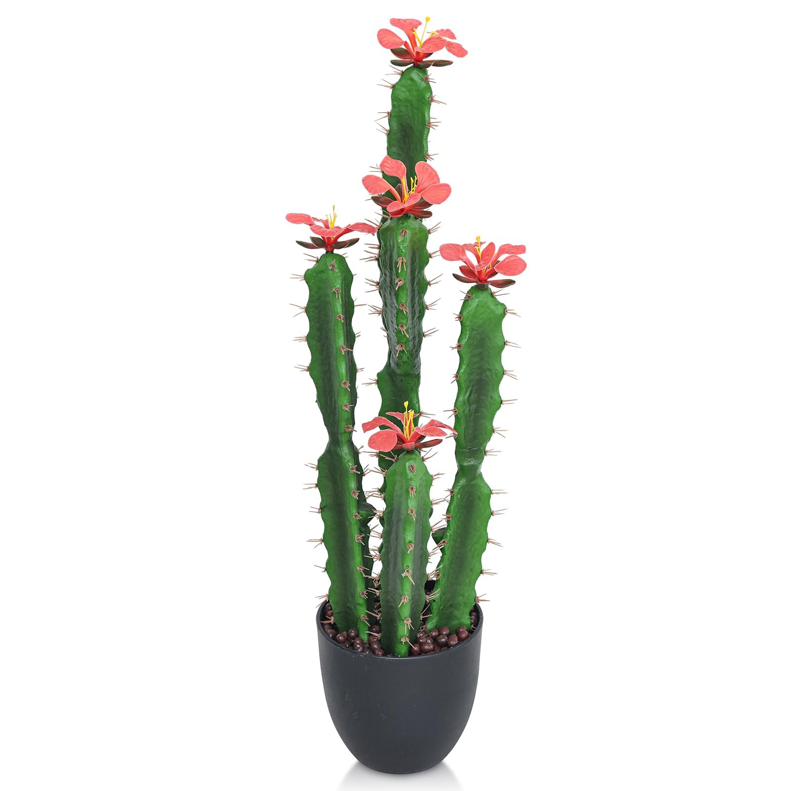 30inch Fake Cactus with Red Flowers, Faux Desert Cacti Fake Cactus Plant, Lag…