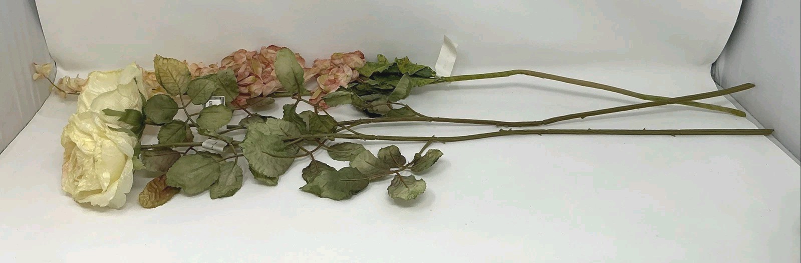 Delphinium Peach Floral Pick 30” Pristine Rose Cream w Pink 26” Lot 3 Picks NOS