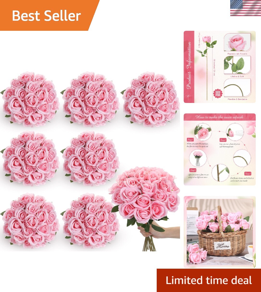 Everlasting Beauty with 200 Artificial Silk Roses – Perfect for Any Occasion