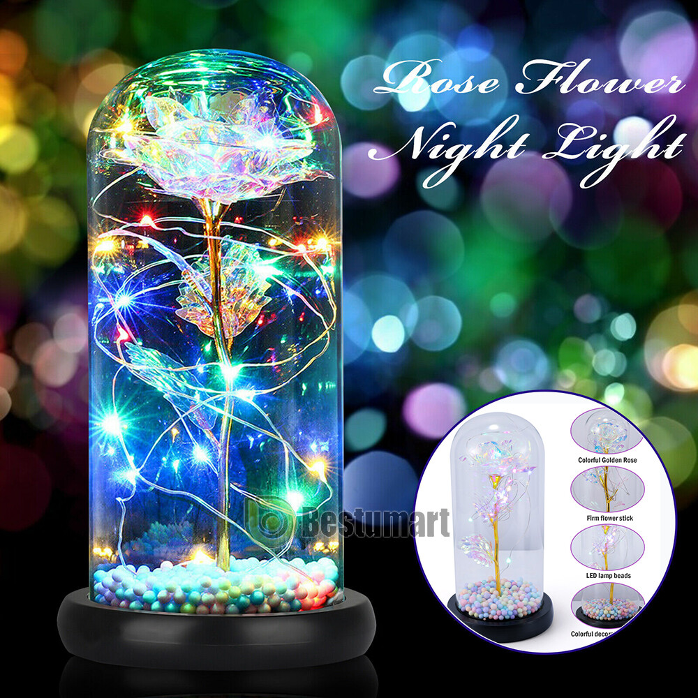 Eternal Forever Galaxy Rose Flower In Glass Dome LED Light Valentine’s Day Gift