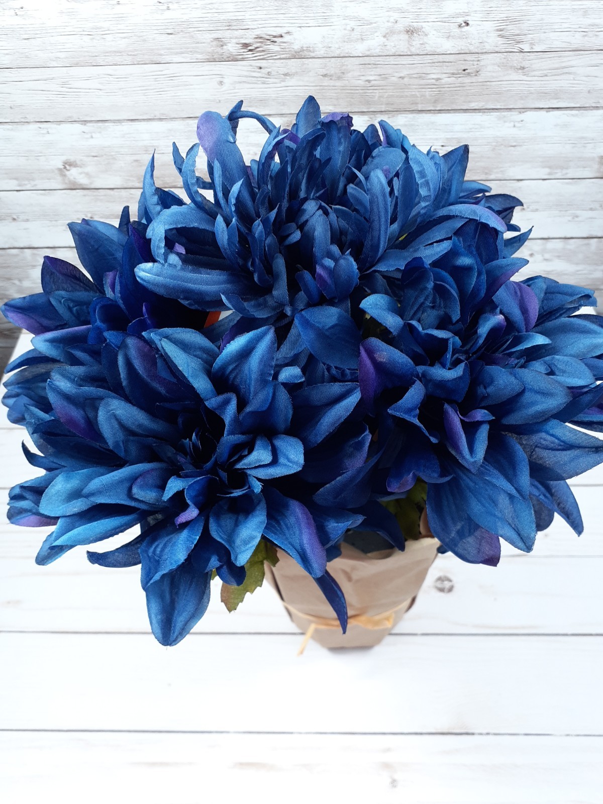 Ashland Fall Potted Faux Flowers Floral Dark Blue Mum Paper Wrapped