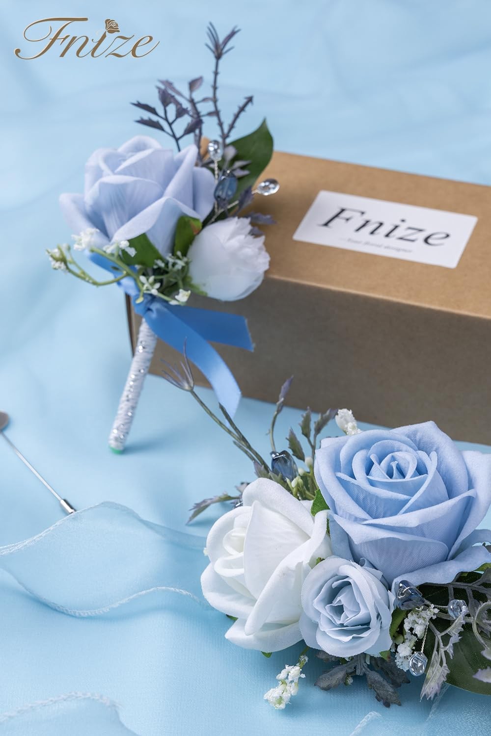 Blue Corsage And Boutonniere Set Wedding Homecoming Prom Artificial Flowers