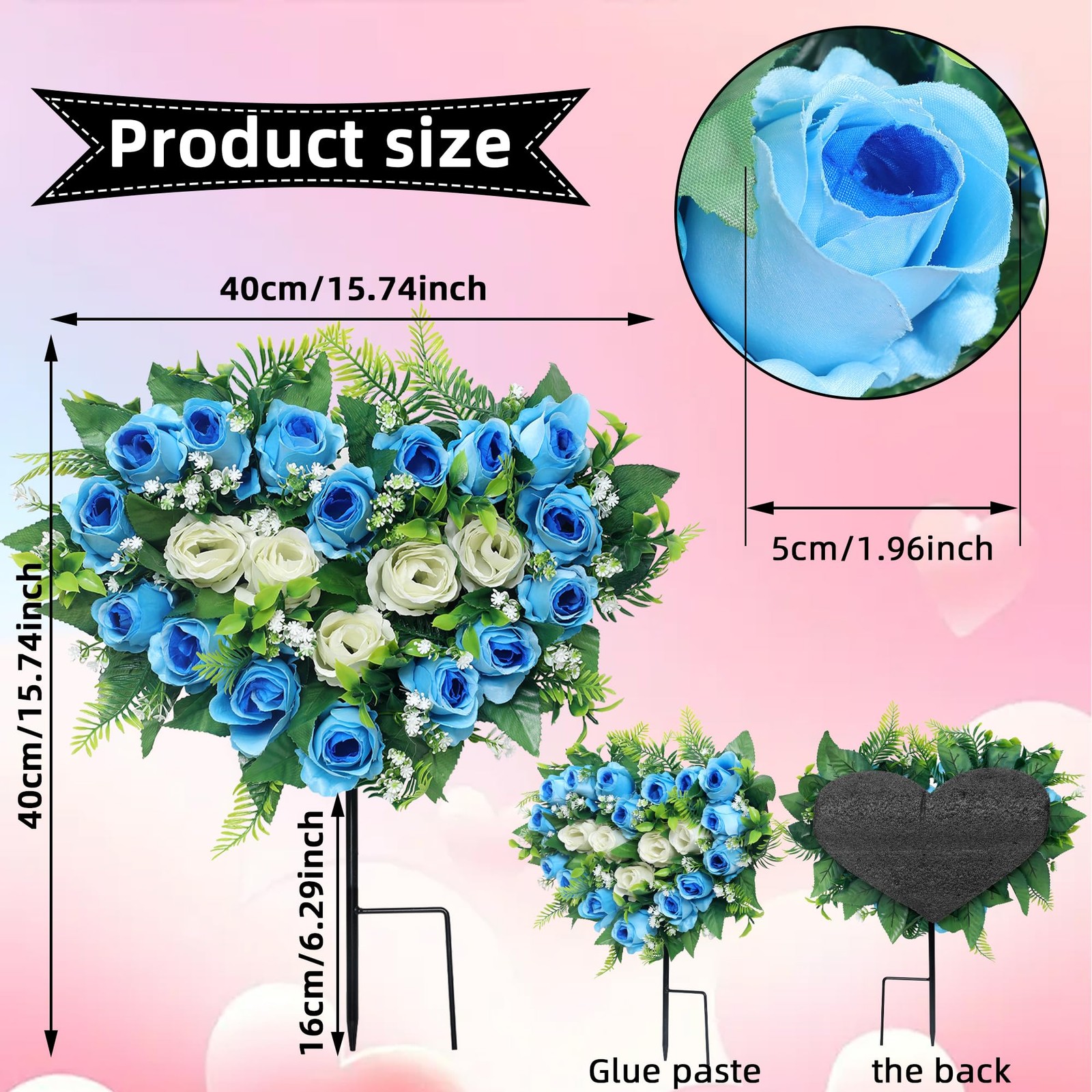 Lodou 2 Sets Artificial Cemetery Flowers, Grave Memorial Flowers with Ground …