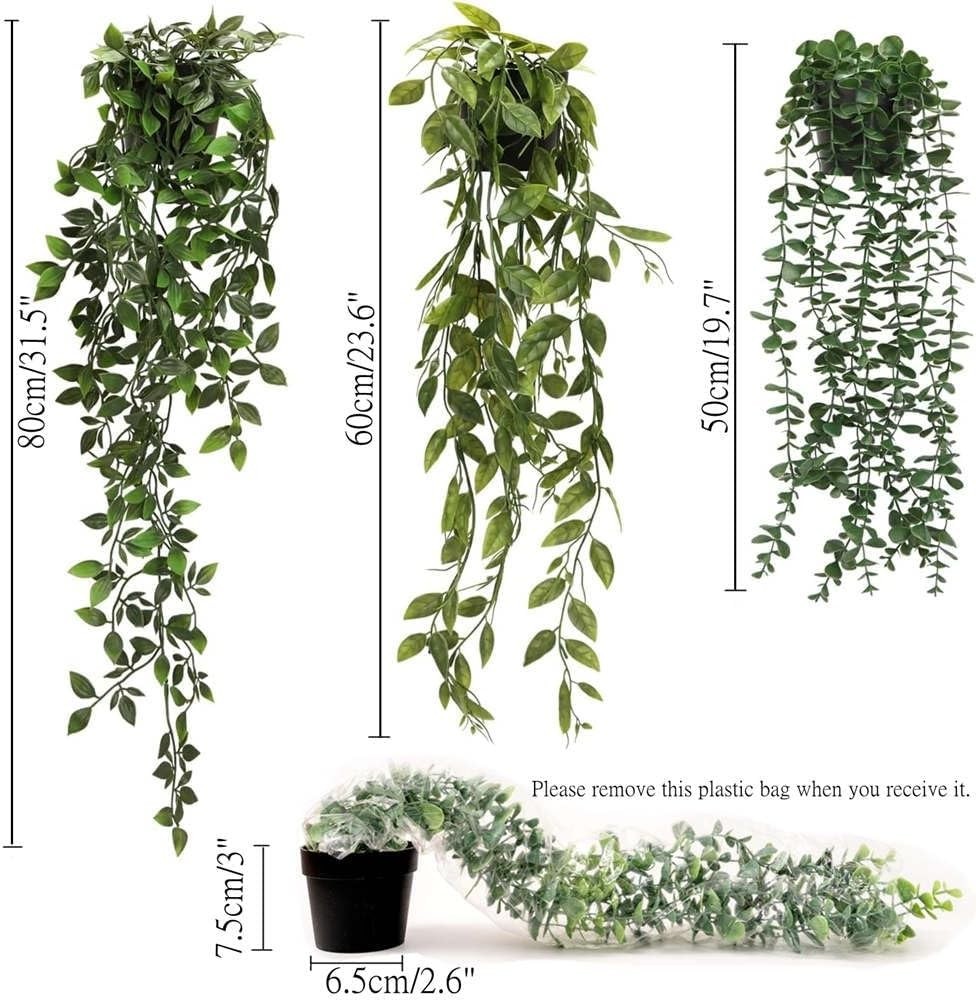 Fake Plants Artificial Indoor Faux Hanging Plants Greenery Eucalyptus Green D…