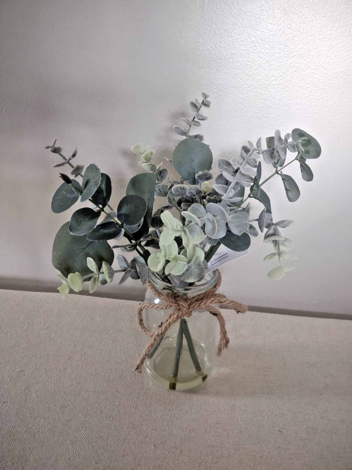 Eucalyptus Faux Arrangement in Glass Mason Jar with Faux Water ~ NEW