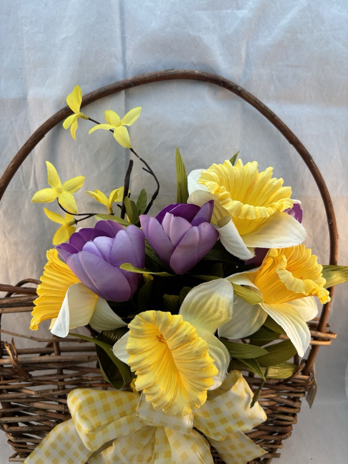 Hanging Door Wall Basket with Spring Summer Faux Flowers