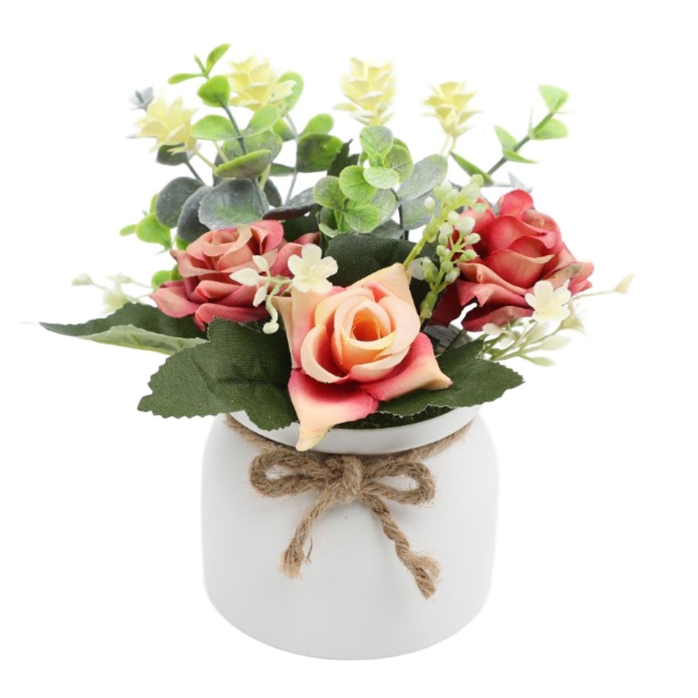 Silk Rose Eucalyptus Camellia Artificial Flowers Potted Plant Nordic Home Office