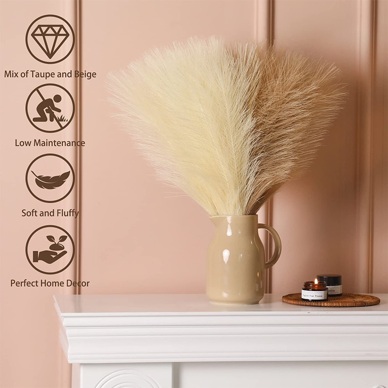 10-100PCS Artificial Pampas Grass Bouquet – Fluffy Boho Reed Stems for Wedding,