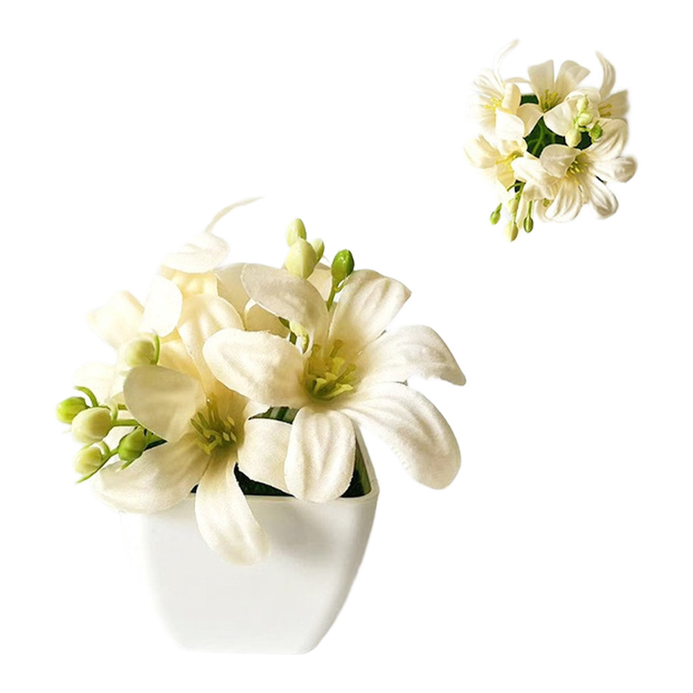 Plastic Miniature Lily Potted Plant 4.3 Inches for Small Space Decoration