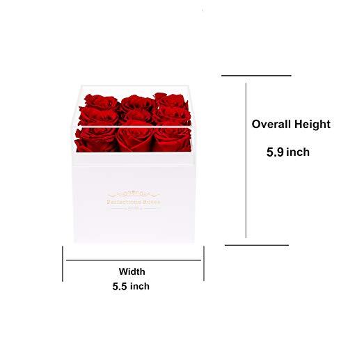 Preserved RED Roses in a WHITE Box WITH COVER Day Gifts for Her, Wife & Mom ETC.