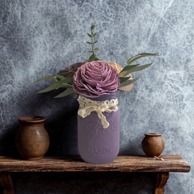 Sola Wood Ivory Purple Rose Flower Centerpiece Mason Jar Arrangement Gift Decor