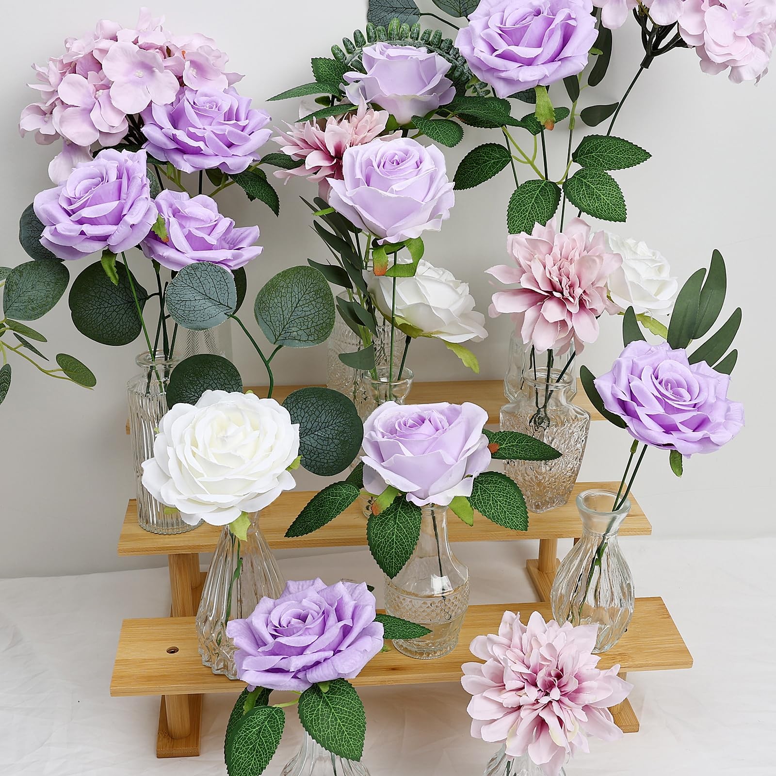 Artificial Flowers Combo, Violet DIY Fake Silk Flowers Set Decor with Stems f…