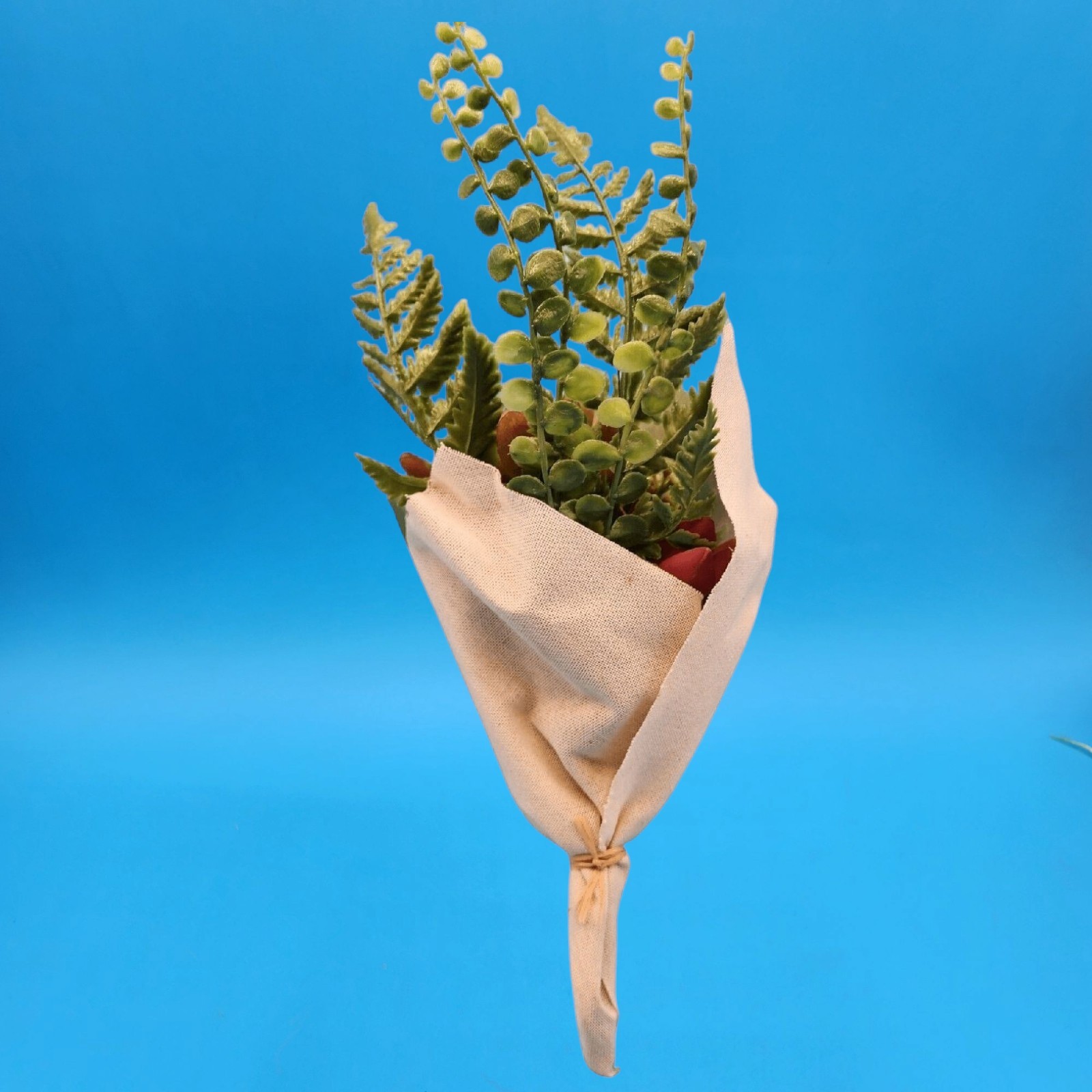 Artificial Green & Red Succulent Floral Bouquet Berry Eucalyptus Cloth Wrapped