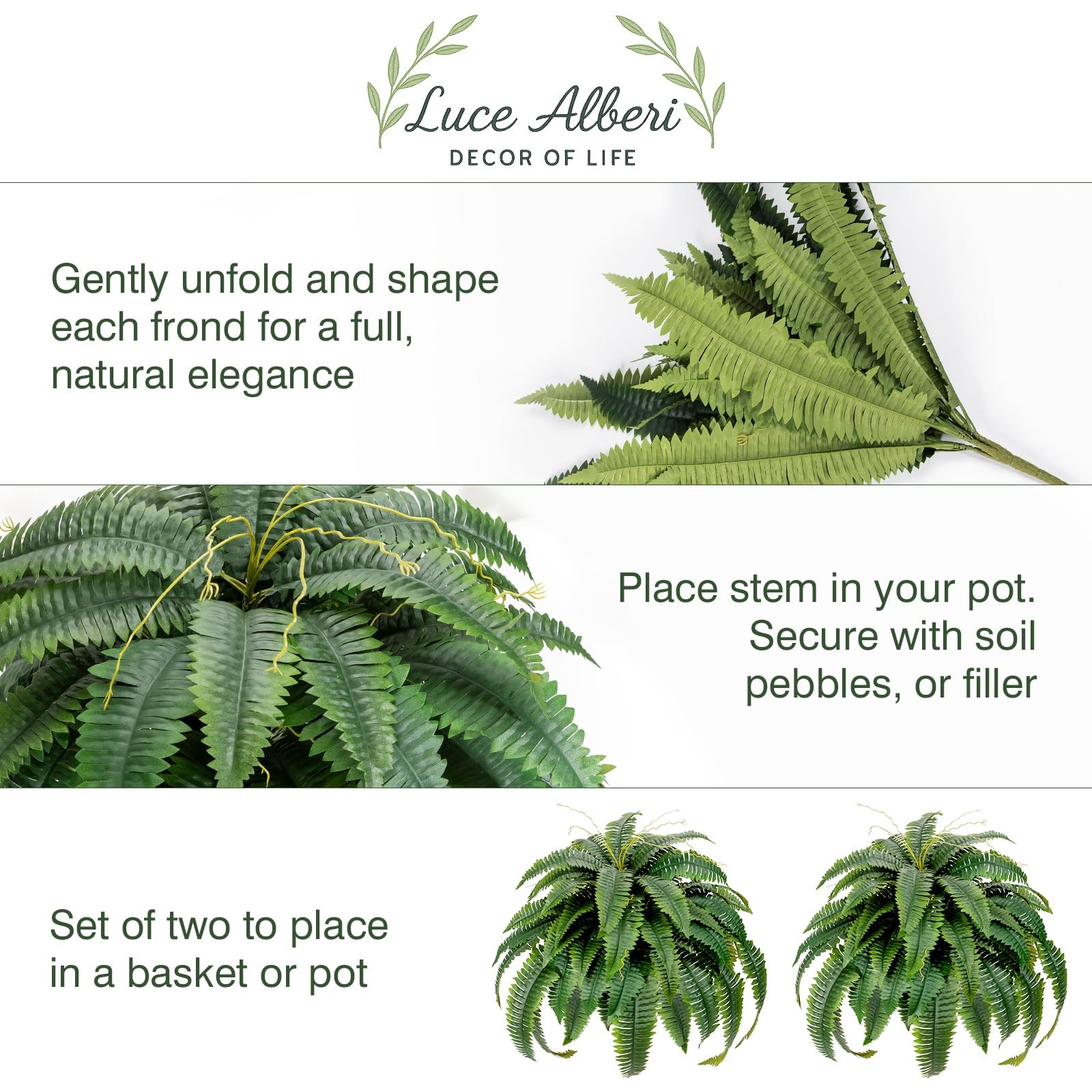 LuceAlberi Artificial Boston Fern Bush –