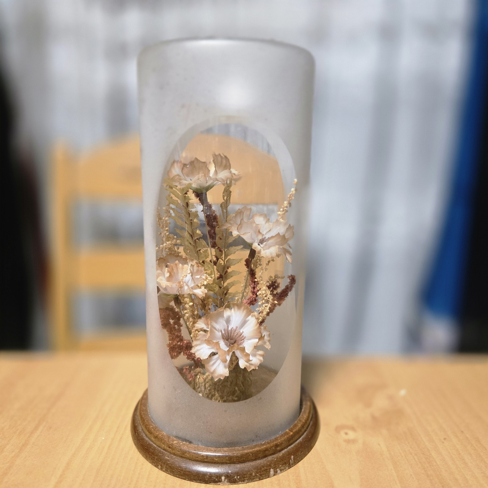 Vintage 1970s terrarium cloche with faux flowers retro decor