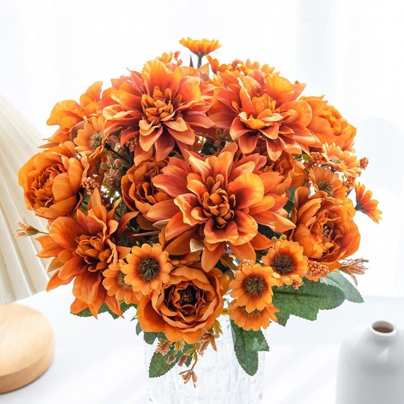 1pc Hot Sale Artificial Flower Silk Dahlia Rose Daisy Christmas Home Decoration
