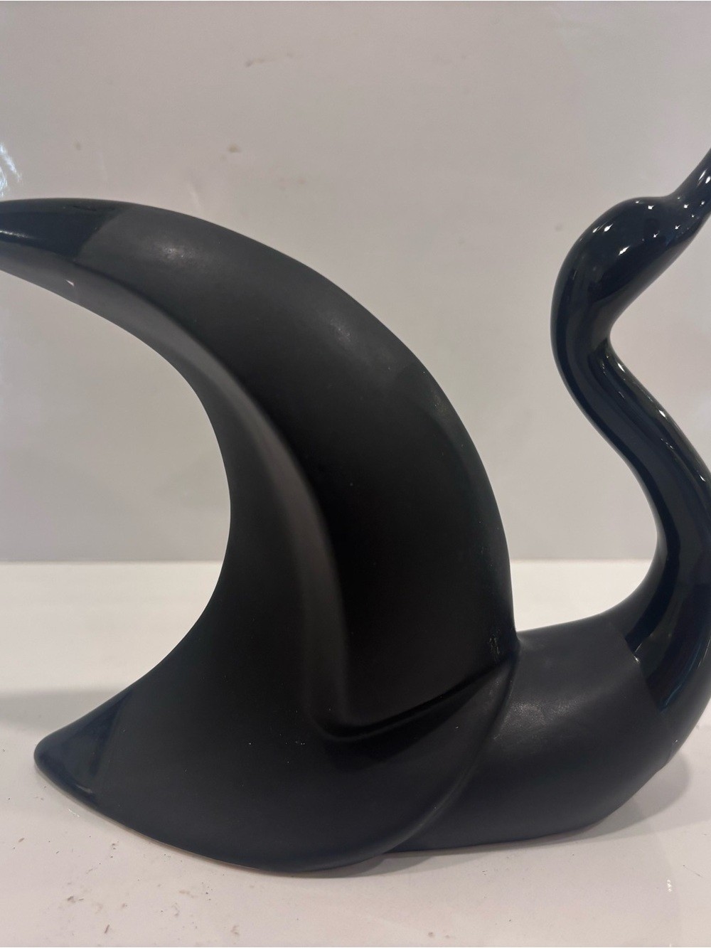 Vintage Mid-Century Modern Abstract Swan Ceramic Sculpture Blue Black MCM Decor