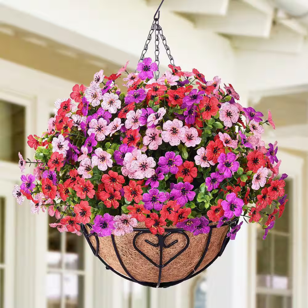 20.5 In. Red Pink Purple Outdoor Artificial Daisy Eucalyptus Hanging Flower