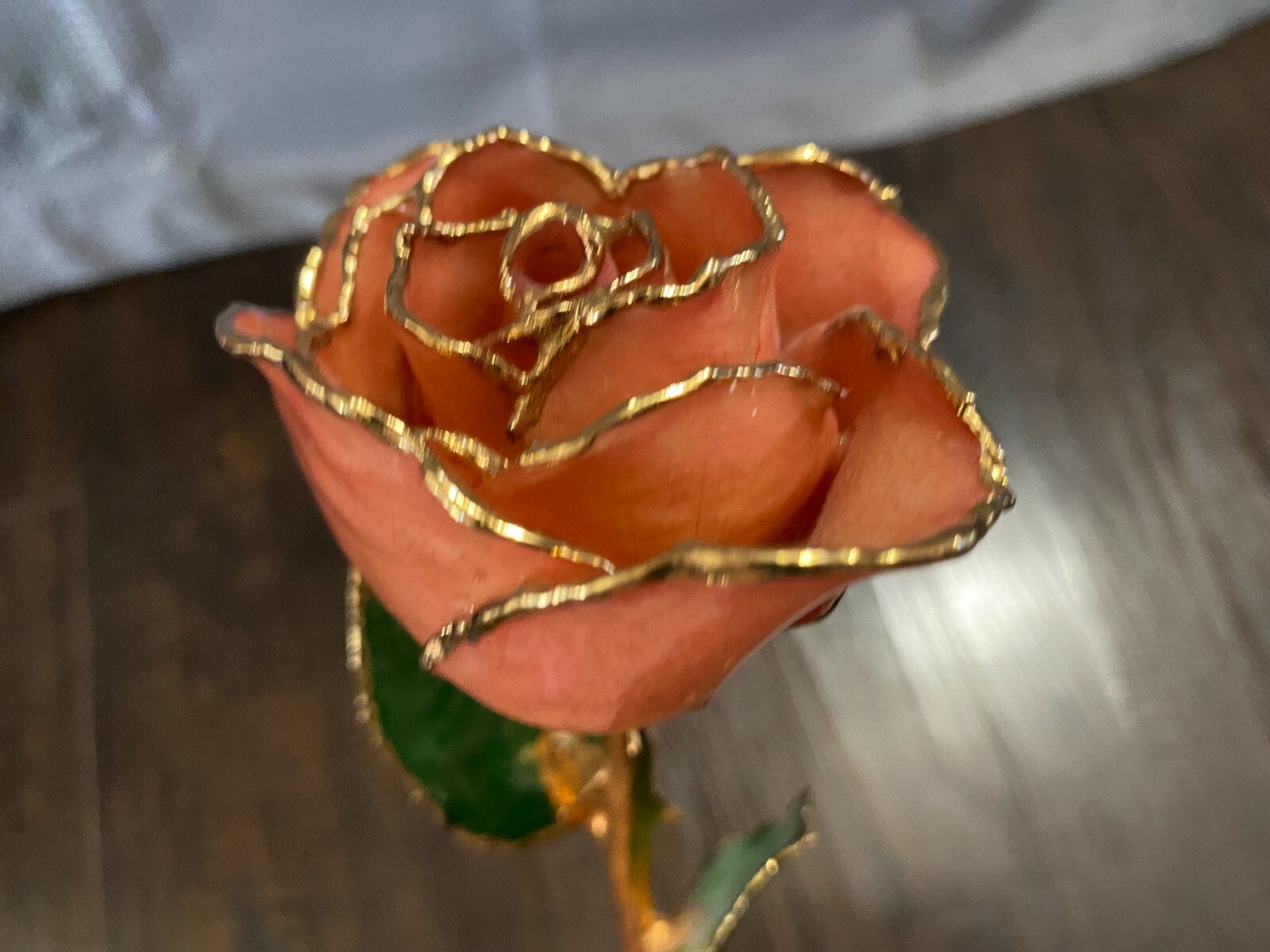Lacquer Dipped 24 Karat Gold Trim Rose Gold-Tone Pink / Orange Color