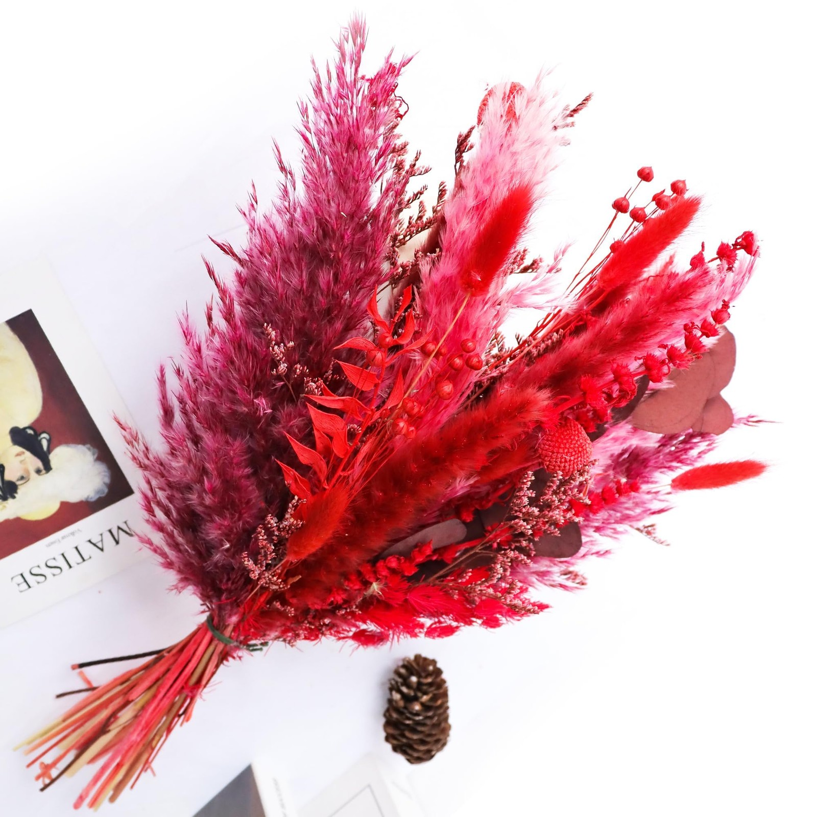 Natural Dried Pampas Grass Bouquet Red 17 Inch Blush Floral Arrangement 1 PCS