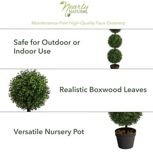 36in Artificial Triple Ball Boxwood Topiary Tree – Indoor Outdoor 3ft Green