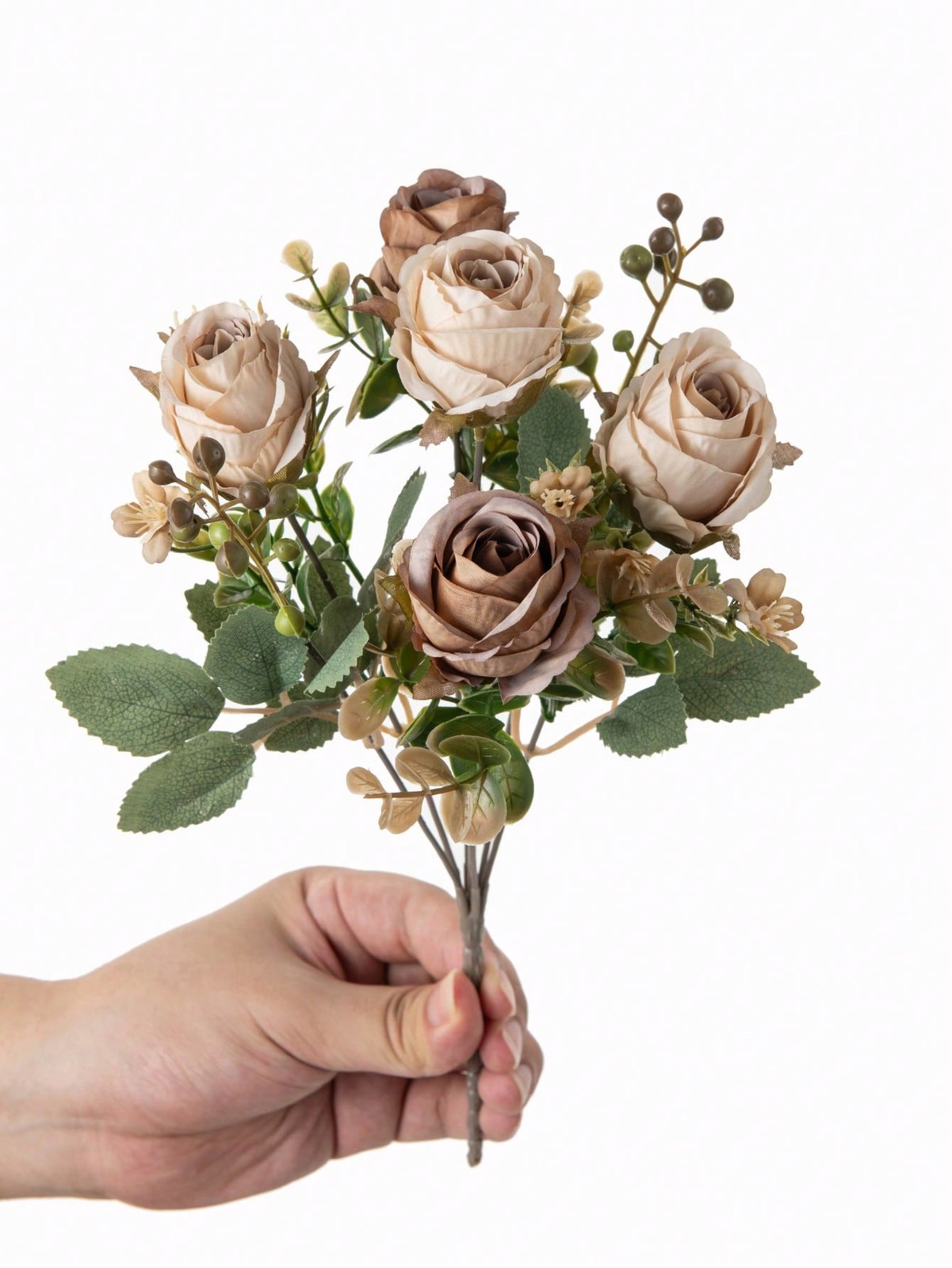 Brown Artificial Silk Rose Bouquet 3 Pieces For Wedding Home Decor