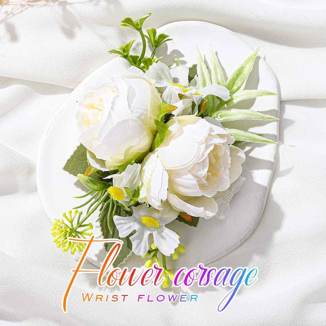 White Wedding Wrist Corsage, Bridal, Prom, Hand Flower, Women, Girls, Fabric