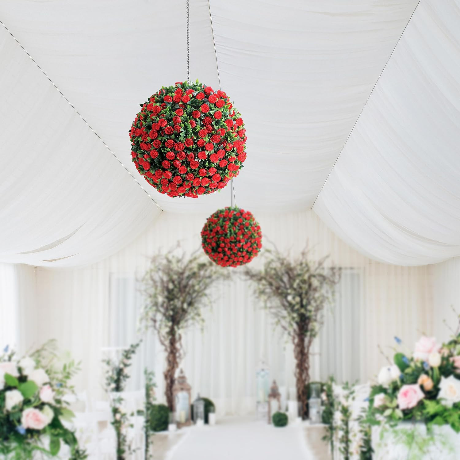 Vibrant Faux Hanging Floral Plant with Red Flowers for Home Decor