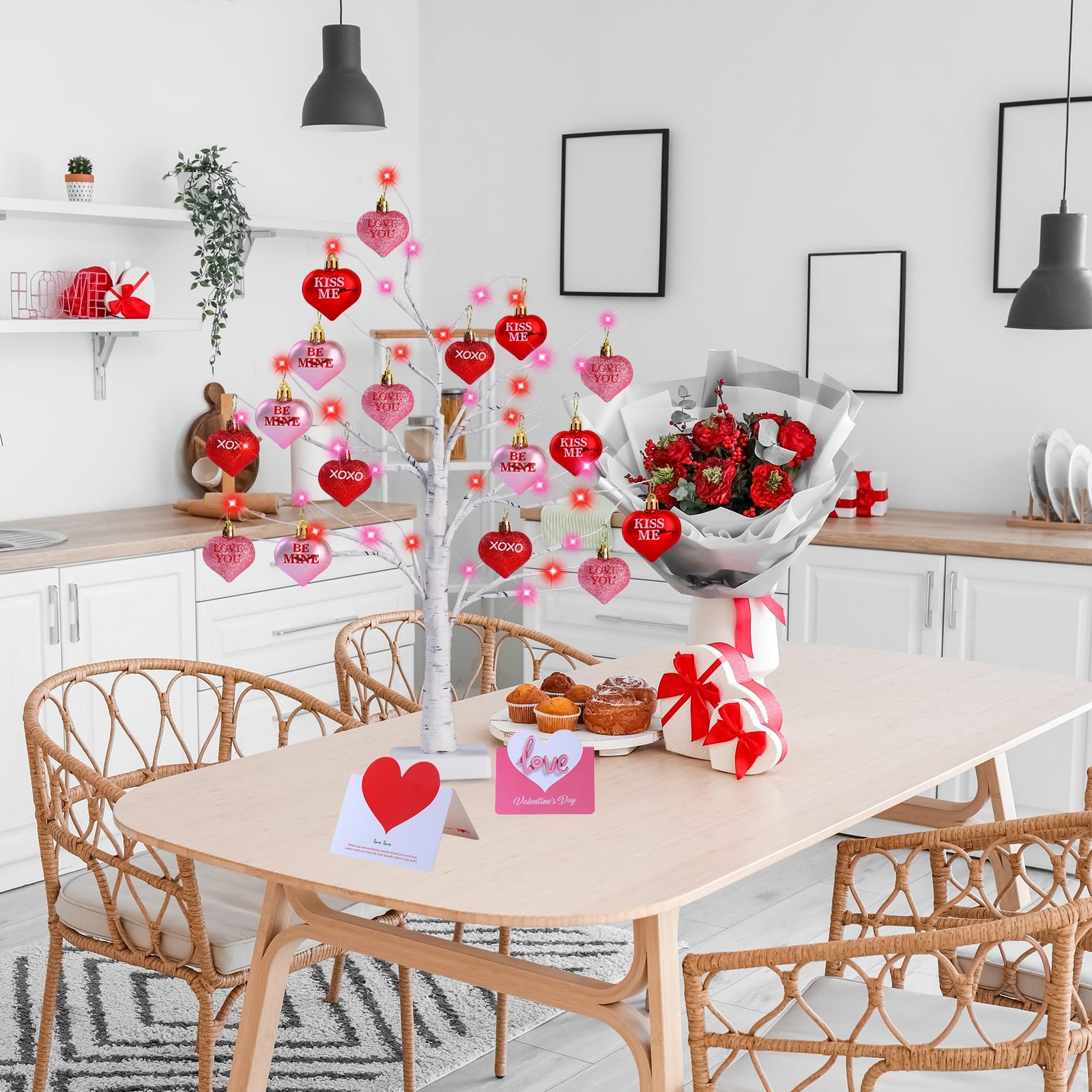 2 Pack Birch Trees with Heart Ornaments 24’’ Artificial Heart Table Tree Vale…