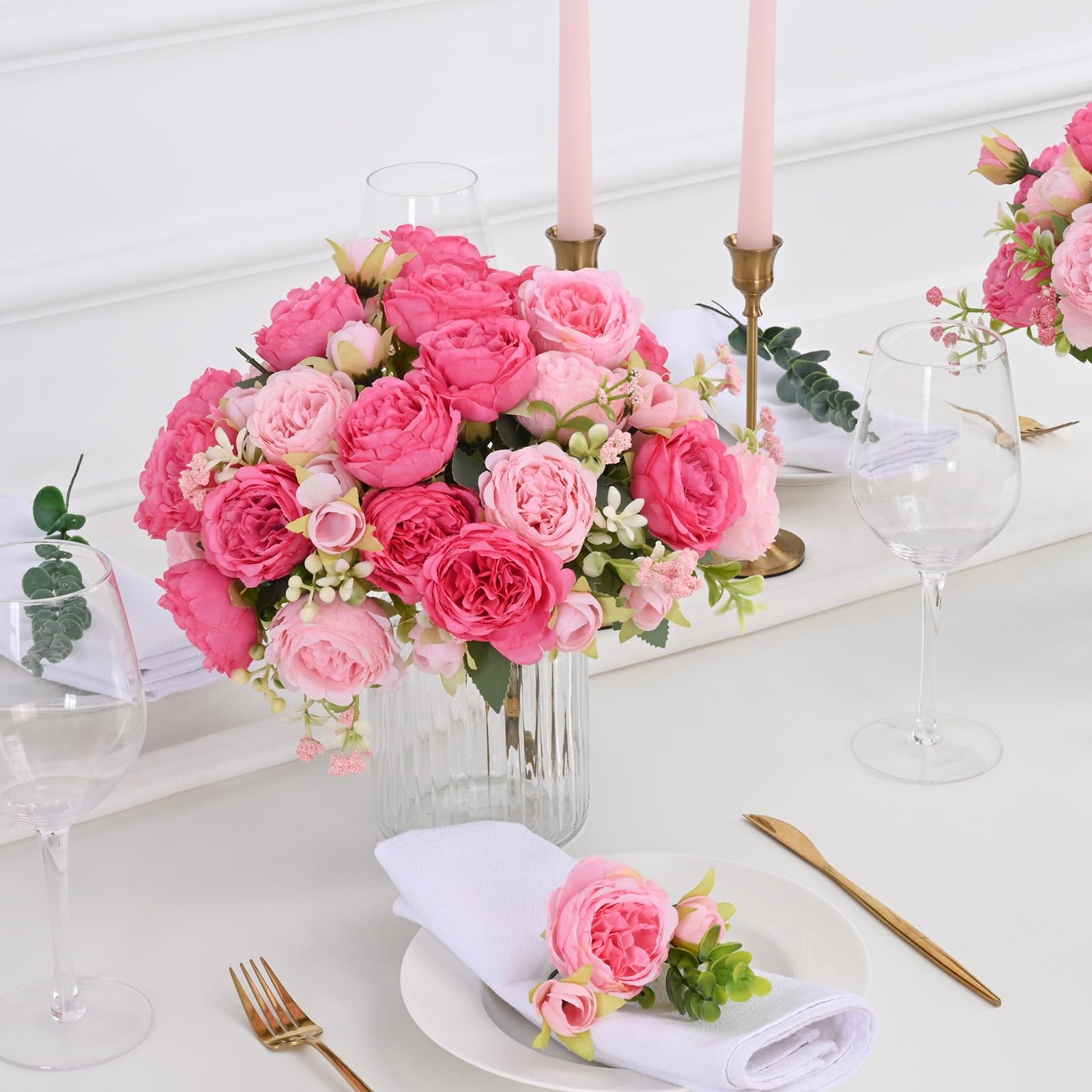 2 Packs Peonies Artificial Flowers, Mixed Pink Artificial Peonies, Silk Peoni…