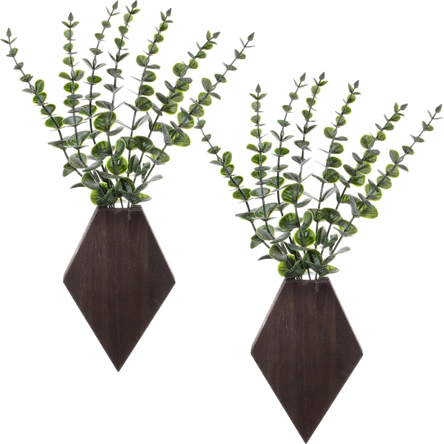 2 Pcs Wooden Wall Planter Decor Hanging Fake Plants Greenery Flowers Holder Vase
