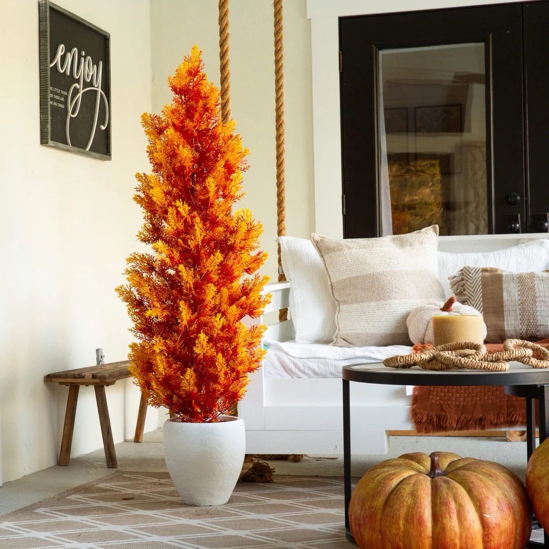 60in UV Artificial Fall Cedar Tree Seasonal Indoor/Outdoor