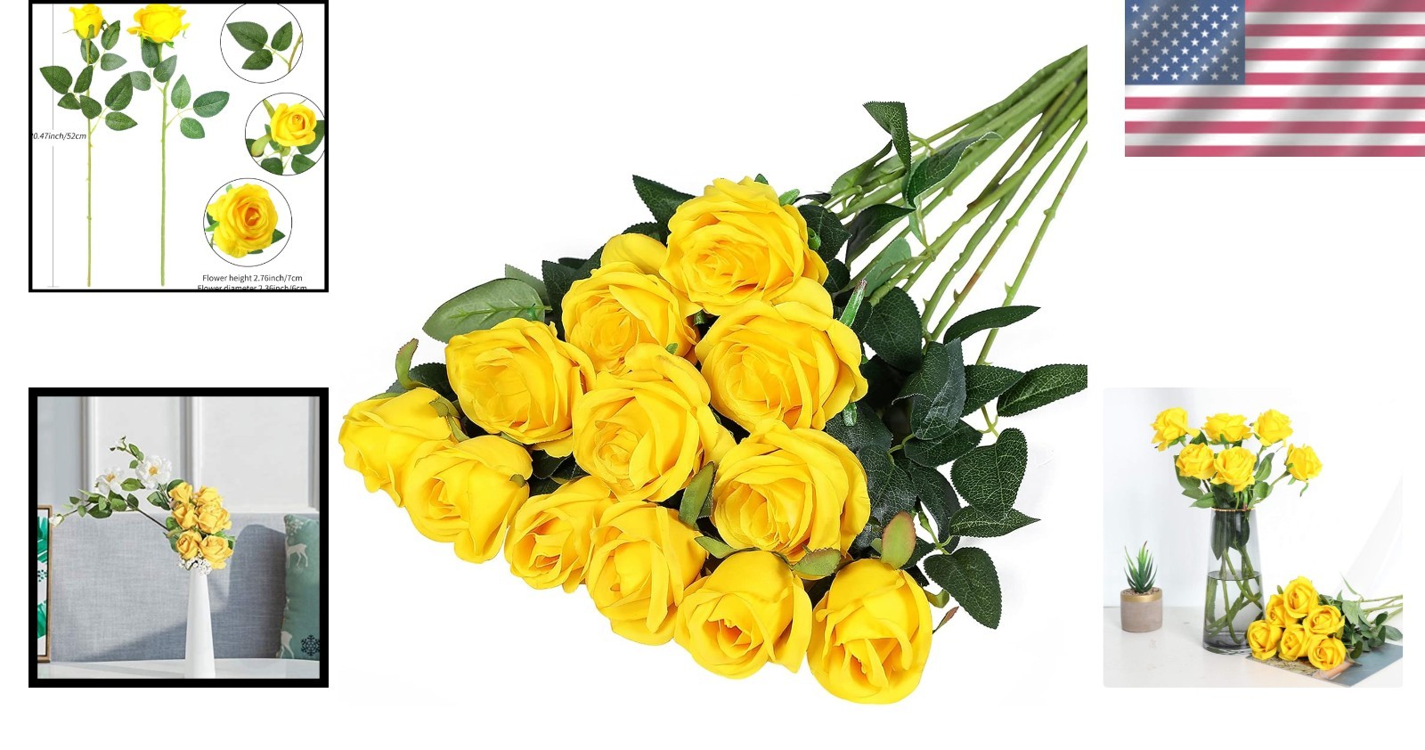 Realistic Silk Rose Bouquet – 12PCS Long Stem Yellow Flowers for Home & Weddings