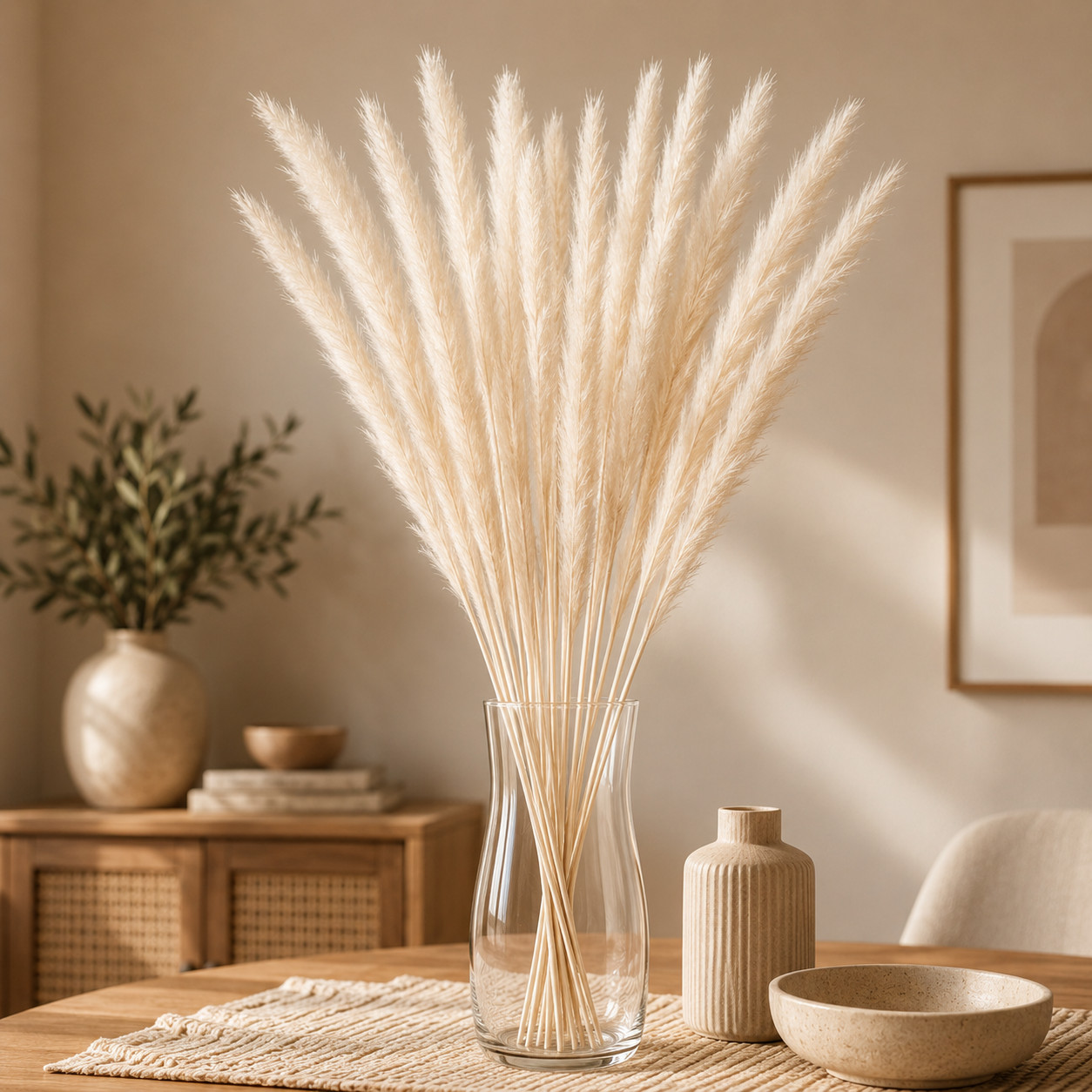 15 Stems Natural Dried White Pampas Grass Boho Wedding Home Decor 24in