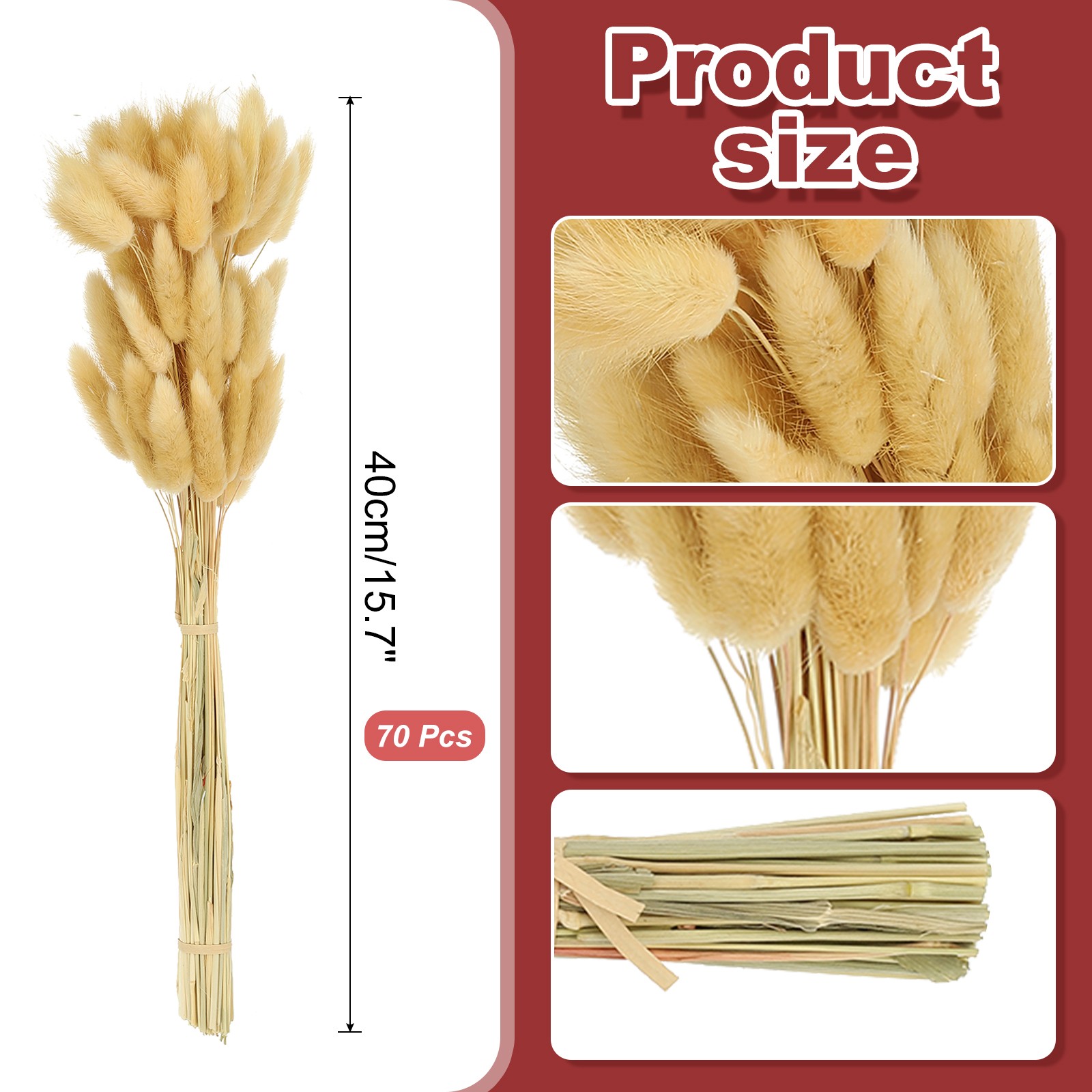 15.7in Bunny Tails Dried Flowers 70pcs Pampas Grass Decor, Beige