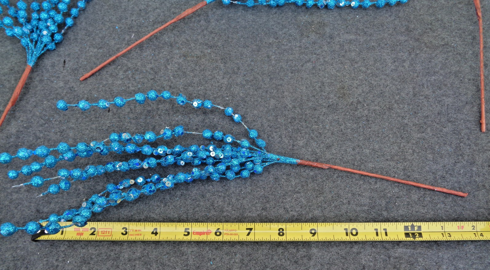 5 – Blue Glittered Bead Stems Floral Picks 14″