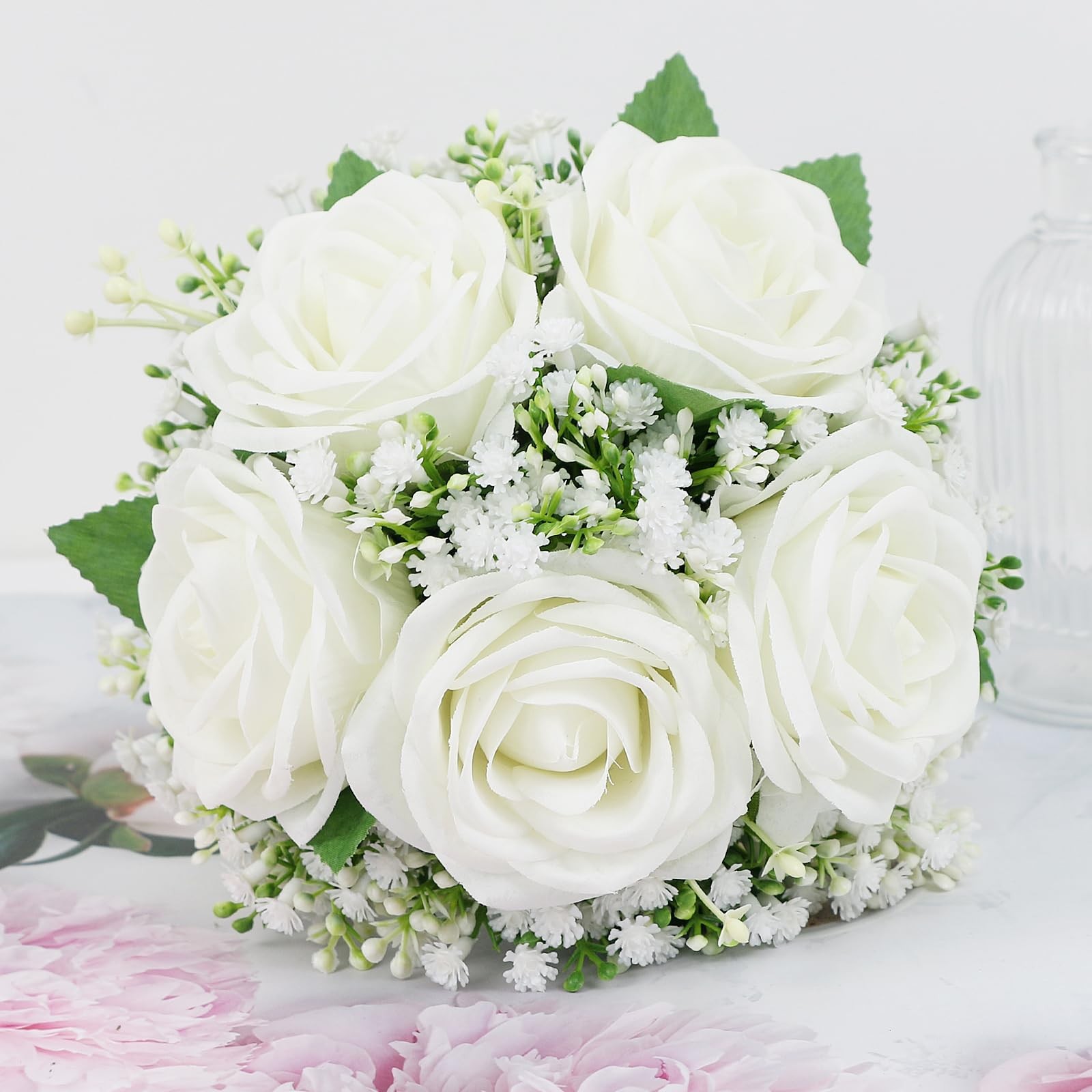 Bridesmaid Bouquet Set of 4 7 Inch Ivory White Handmade Silk Rose Artificial