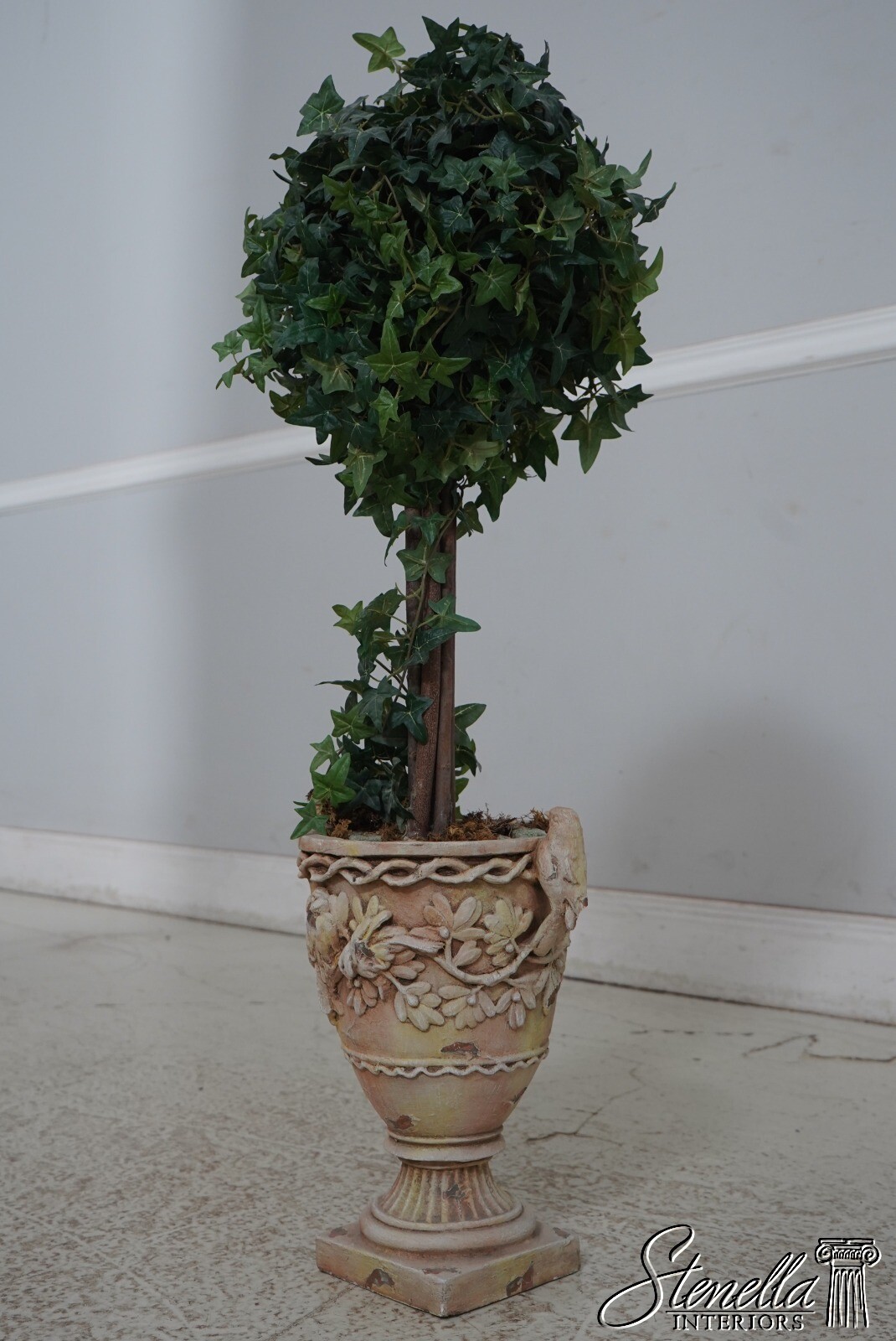 F67505: Pair Faux Topiary Plants In Classical Composite Pots