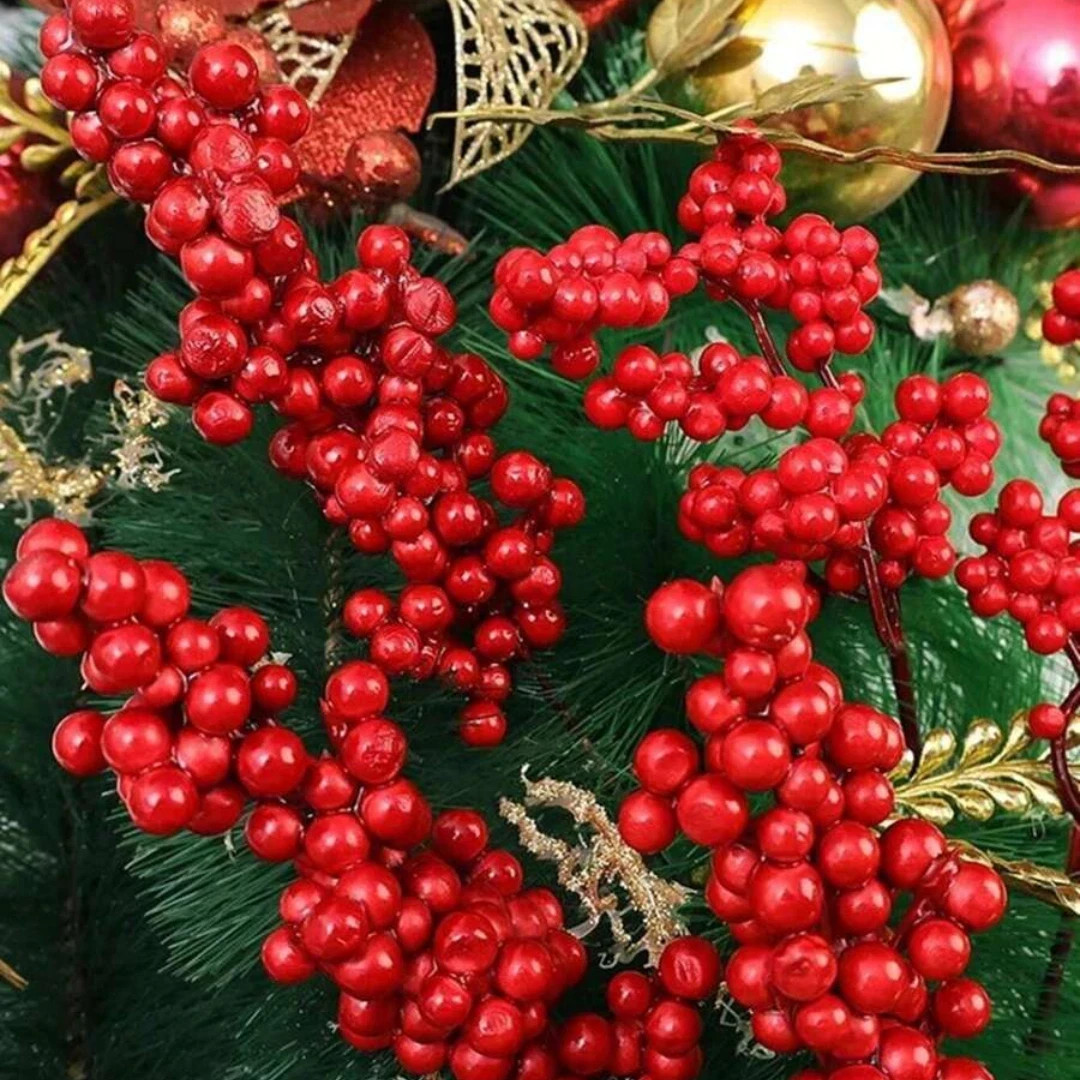 5pcs Artificial Red Berry Picks with Hawthorn Red Berries Branches Home Decor