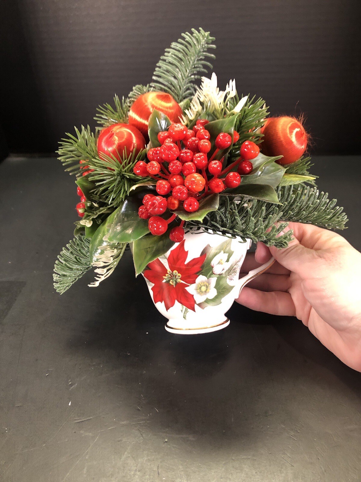 Christmas Floral Assemblage In Duchess England Bone China Tea Cup