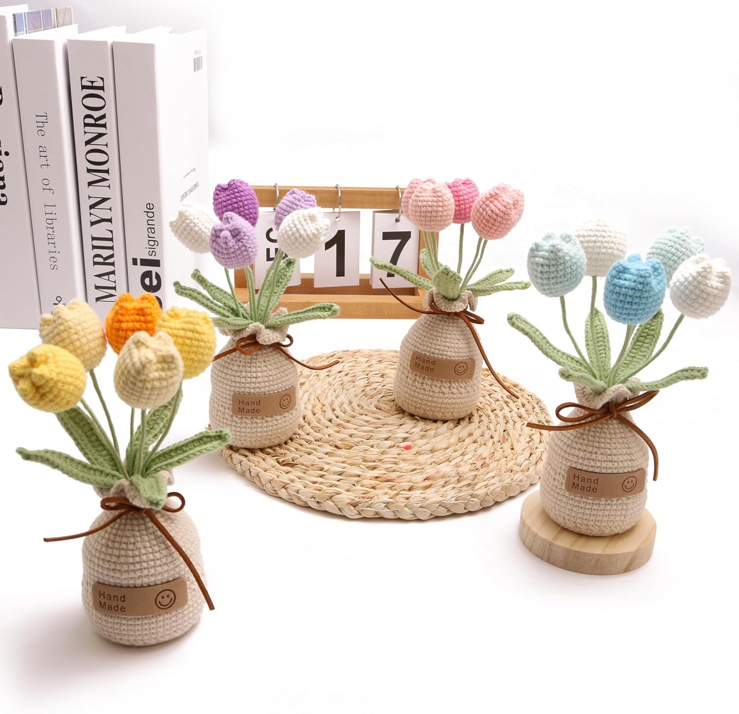 Crochet Woven Tulips with Wool,Simulation Plant Crochet Hand-Woven Flowers