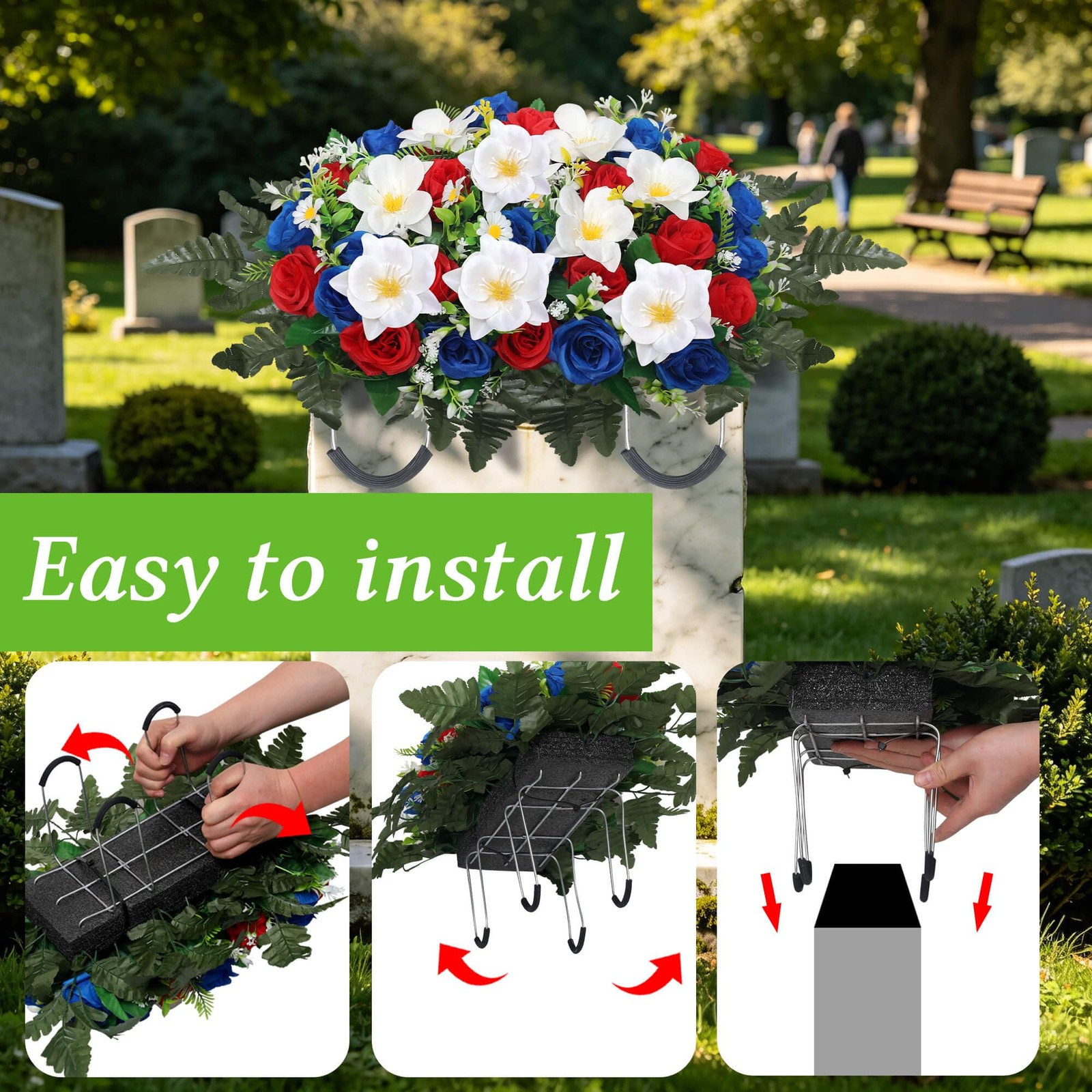 Headstone Flower Saddle, Artificial Cemetery Flowers for Grave Decorations – …