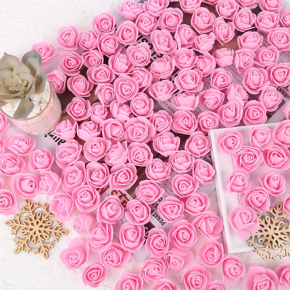 500 PCS Mini Foam Rose Heads Pink Artificial Fake Flower DIY Wedding Bulk