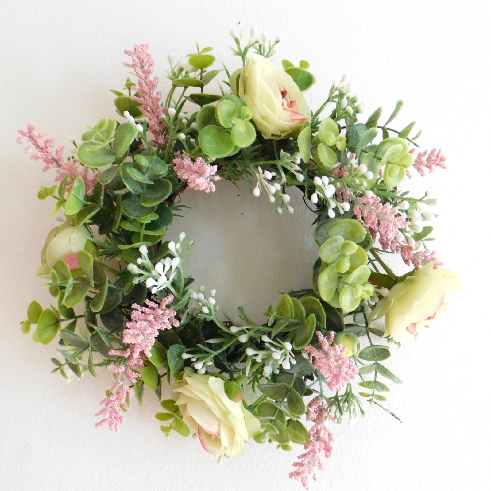 Dusty Miller Mini Wreath, Eucalyptus, Yellow Flowers, Candle Ring