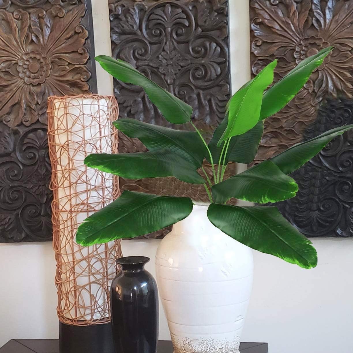 Artificial Plants Tropical Leaves, Fake Greenery Banana Tree Faux Palm Plant …