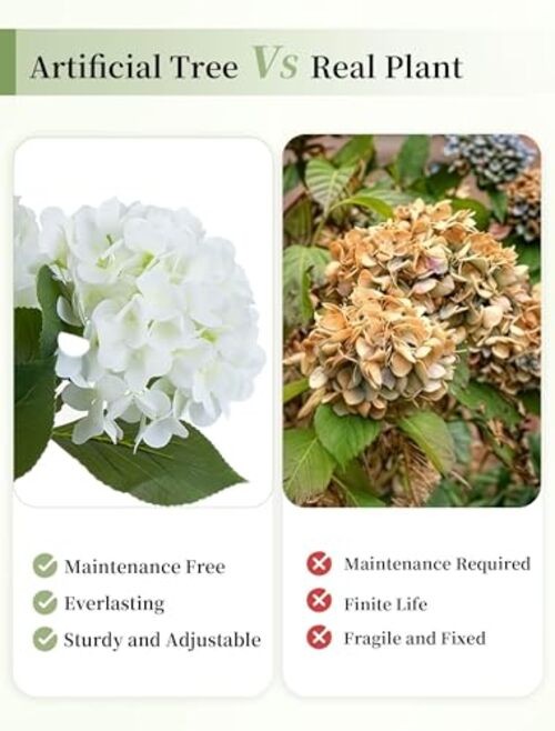 Fake Tree: 2pc 39 Inch Artificial Silk Plants for Home 3.3ft White Hydrangea