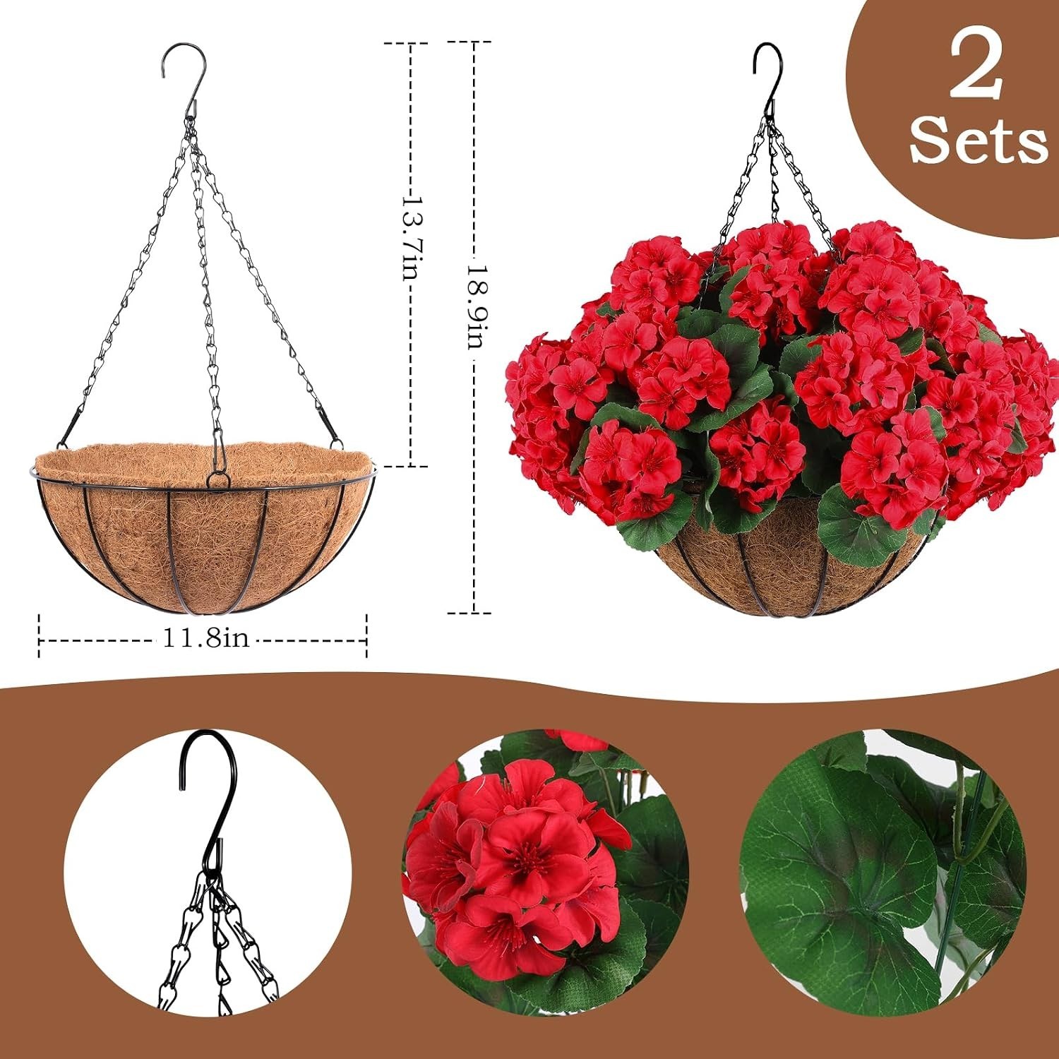 Versatile Red Geraniums with Baskets – Perfect for Christmas and All- Decor