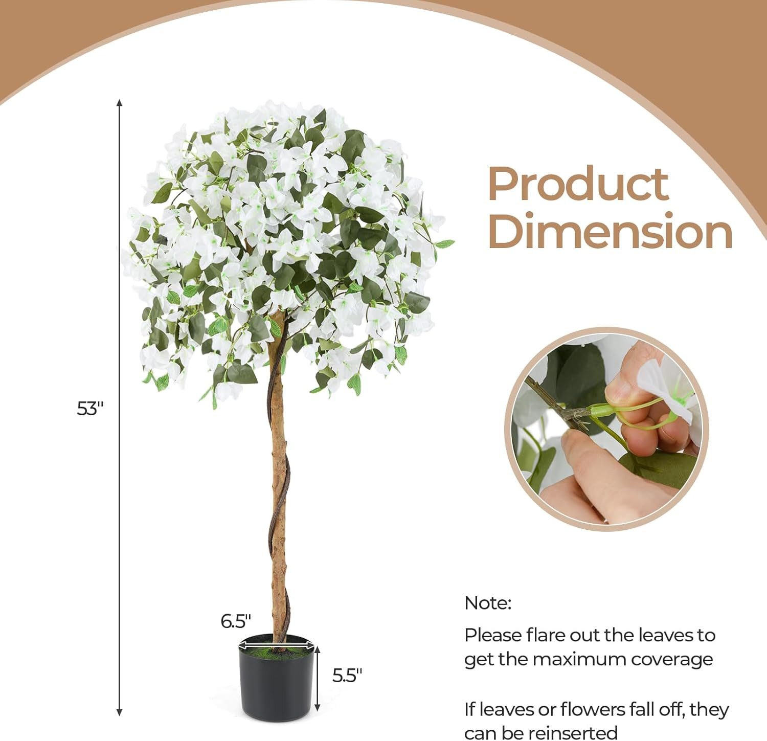 53″ White Artificial Bougainvillea Tree – Faux Silk Plant for Home & Garden Deco