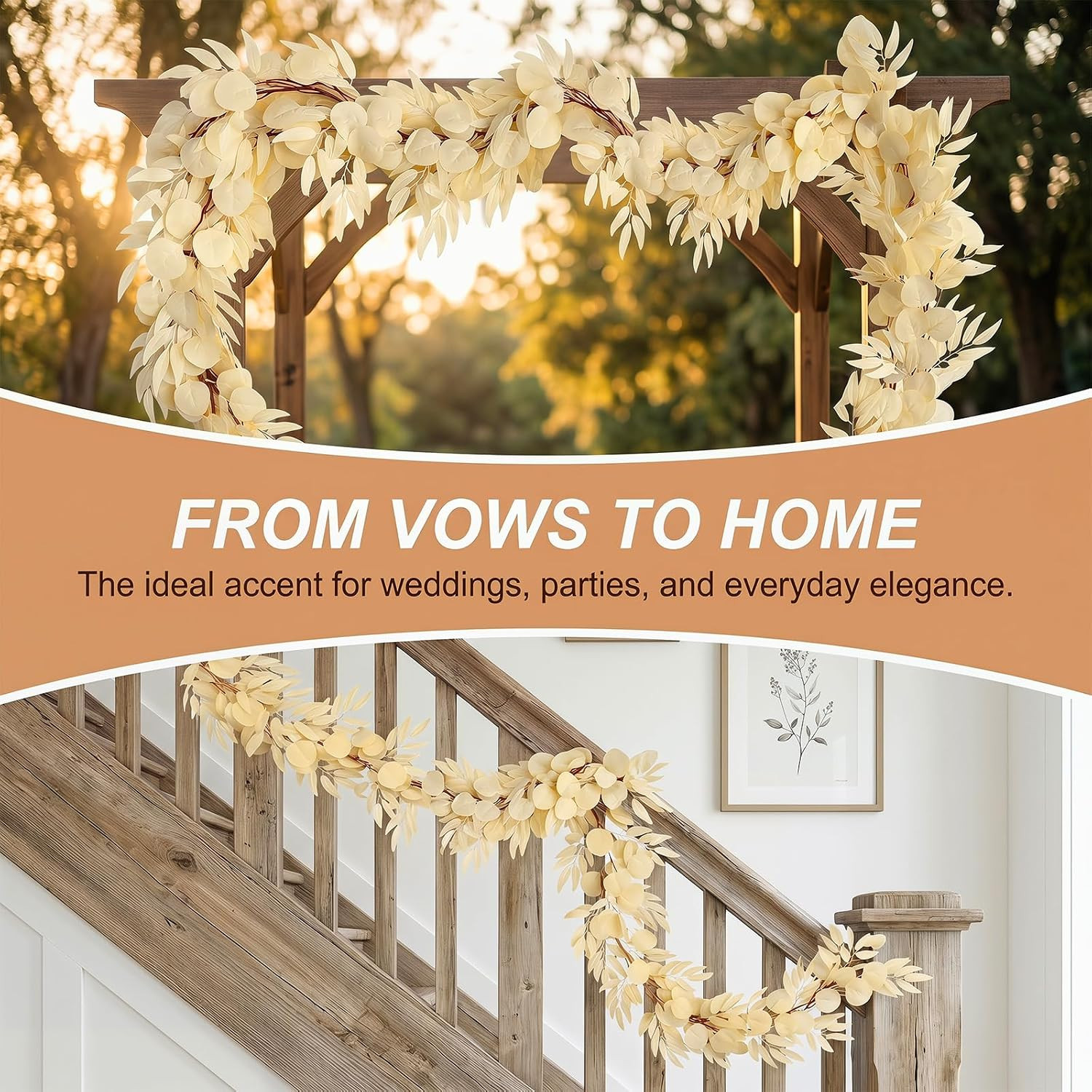 6.5Ft Eucalyptus Greenery Garland for Rustic Wedding, Home, and Party Decor…